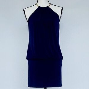 Laundry By Shelli Segal Women's Gold Chain Blouson Cocktail Dress Blue Size: 4